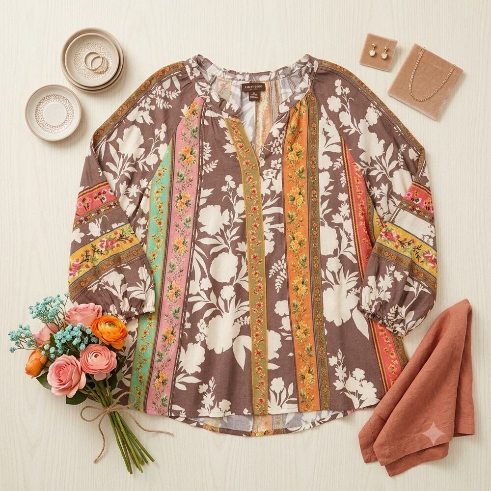 Anthropologie Vineet Bahl Embroidered Floral Boho Peasant Blouse Top Size S